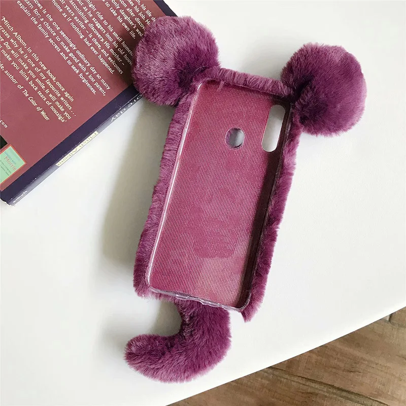 Меховой чехол для Motorola Moto P40 мощный теплый пушистый чехол для Motorola Moto One Action 3D мышь пушистый силиконовый мягкий чехол для телефона