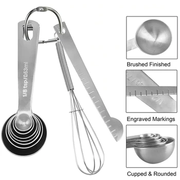 

9pcs Stainless Steel Measuring Cup Kitchen Scale Baking Cooking Measuring Spoons Scoop Teaspoons Sugar Measuring Tools Set