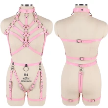 Панк кожа Жгут Бюстгальтер чулок Подвязки Пояс для всего тела Связывание жгут Комплект платье выдалбливают аксессуары Отрегулируйте Готический Rave одежда