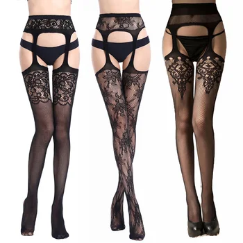 

Women Stockings Lace Top Thigh-Highs Stockings for Women Black Transparent Pantyhose Erotic Lingerie Mesh Embroidery Tights