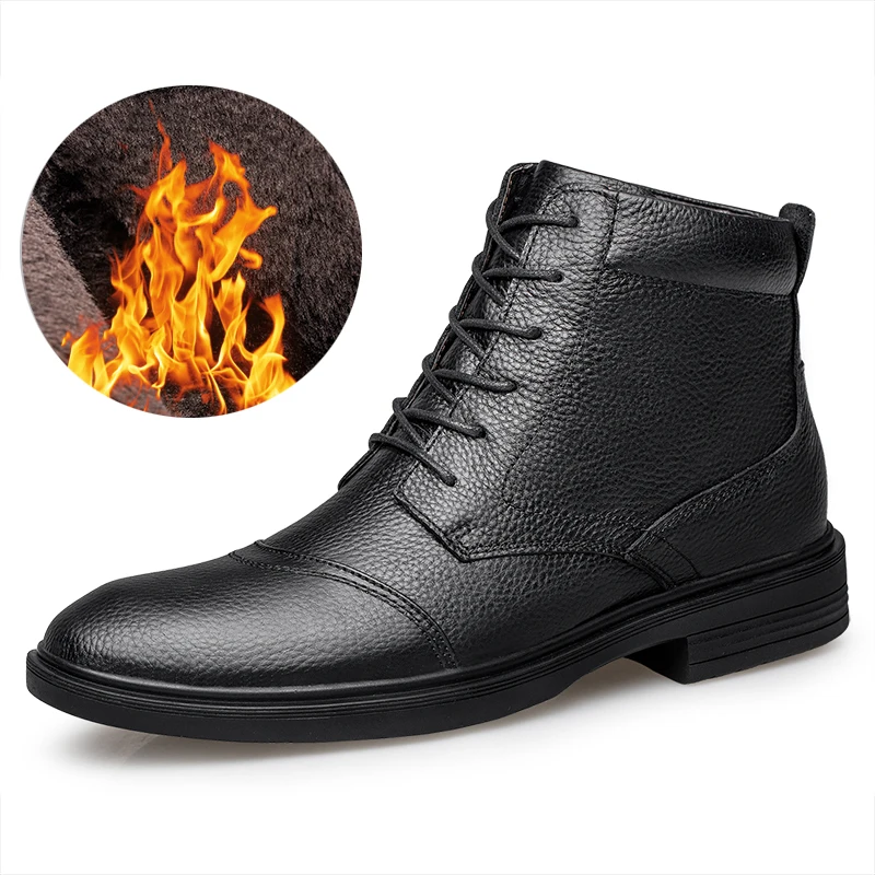 

Cow Leather men boots size 36-48 Comfortable warm Non-Slip Handmade winter shoes Business Casual Genuine Leather men shoes