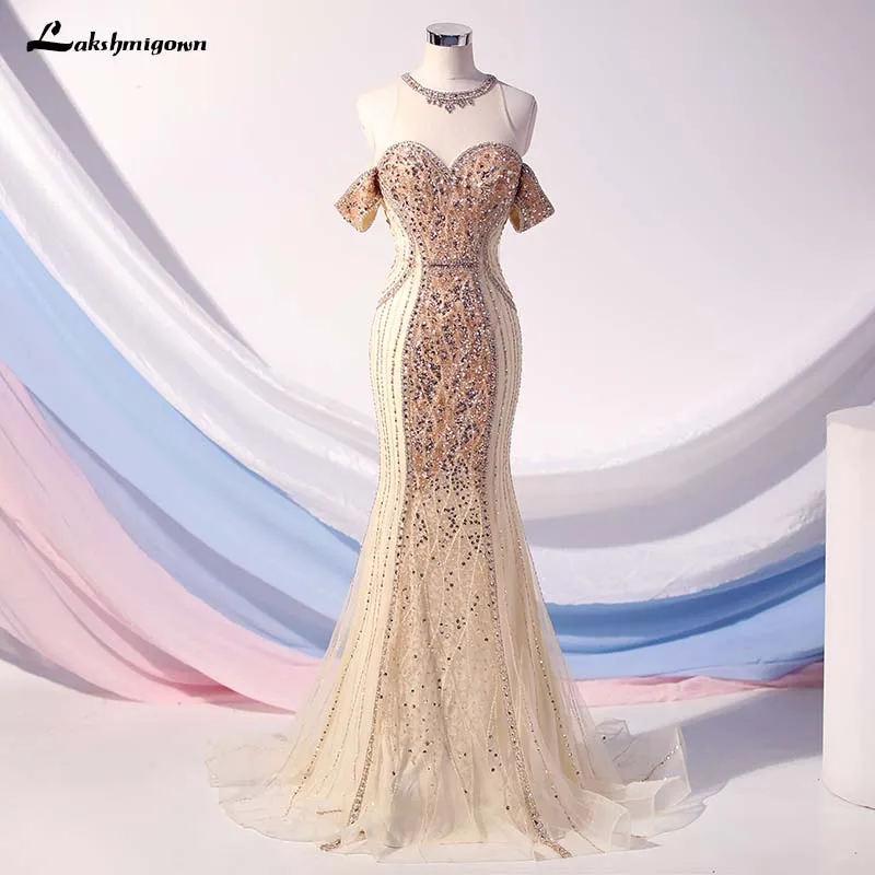 picture color Lakshmigown золотые Кристаллы Русалка вечернее платье Бисероплетение женские платья формальное платье Robe de Soiree - Цвет: picture color