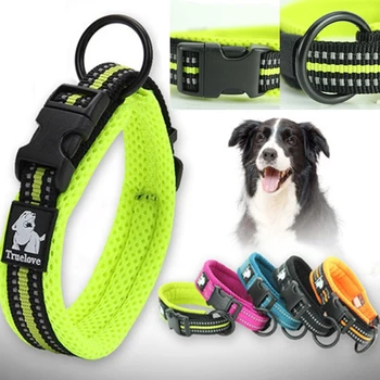 

Nylon Dog Collars Mesh Padded Reflective Collar For Dog Training Outdoor Comfortable Dog Necklace For Pet