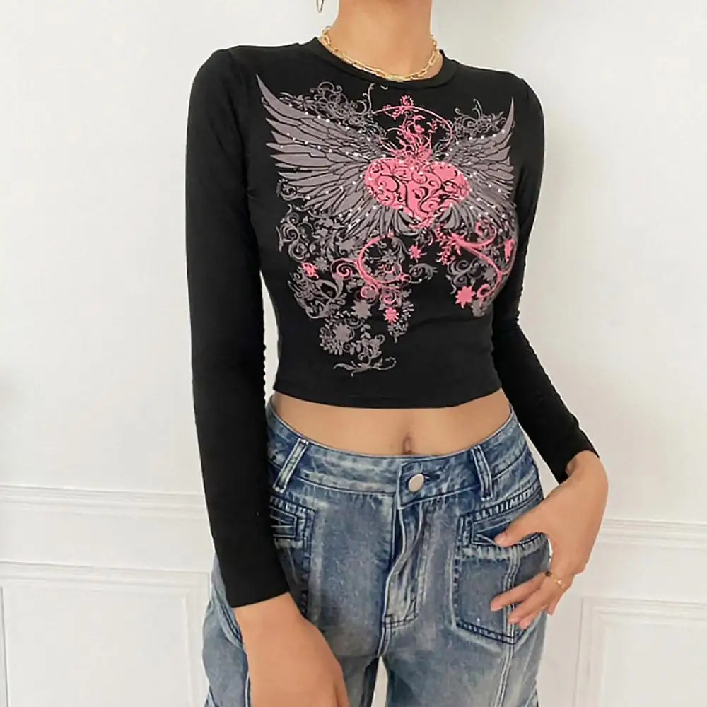 Vintage Print T-shirt Women Y2k 