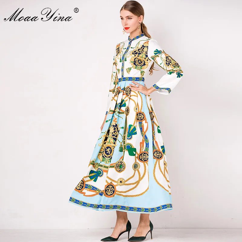 MoaaYina/модное дизайнерское платье для подиума; сезон весна-осень; женское платье с длинными рукавами; винтажное платье с принтом; элегантные плиссированные платья