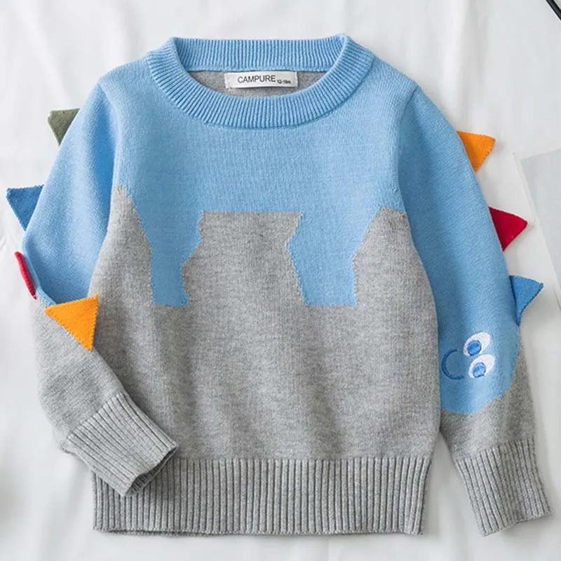

Embroidery Dinosaur Boys Winter Knitted Smiley Cuffs Pattern Sweater Toddler Boy Kids Casual Spring Cartoon Warm Cotton Sweaters