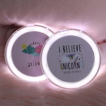 

New Portable LED Lighted Mini Circular Makeup Mirror Compact Travel Sensing Lighting Cosmetic Mirror Wireless USB Charging