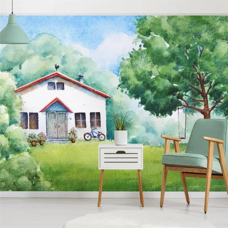 

Milofi custom 3D wallpaper mural hand-painted watercolor Nordic pastoral background wall forest living room decoration painting