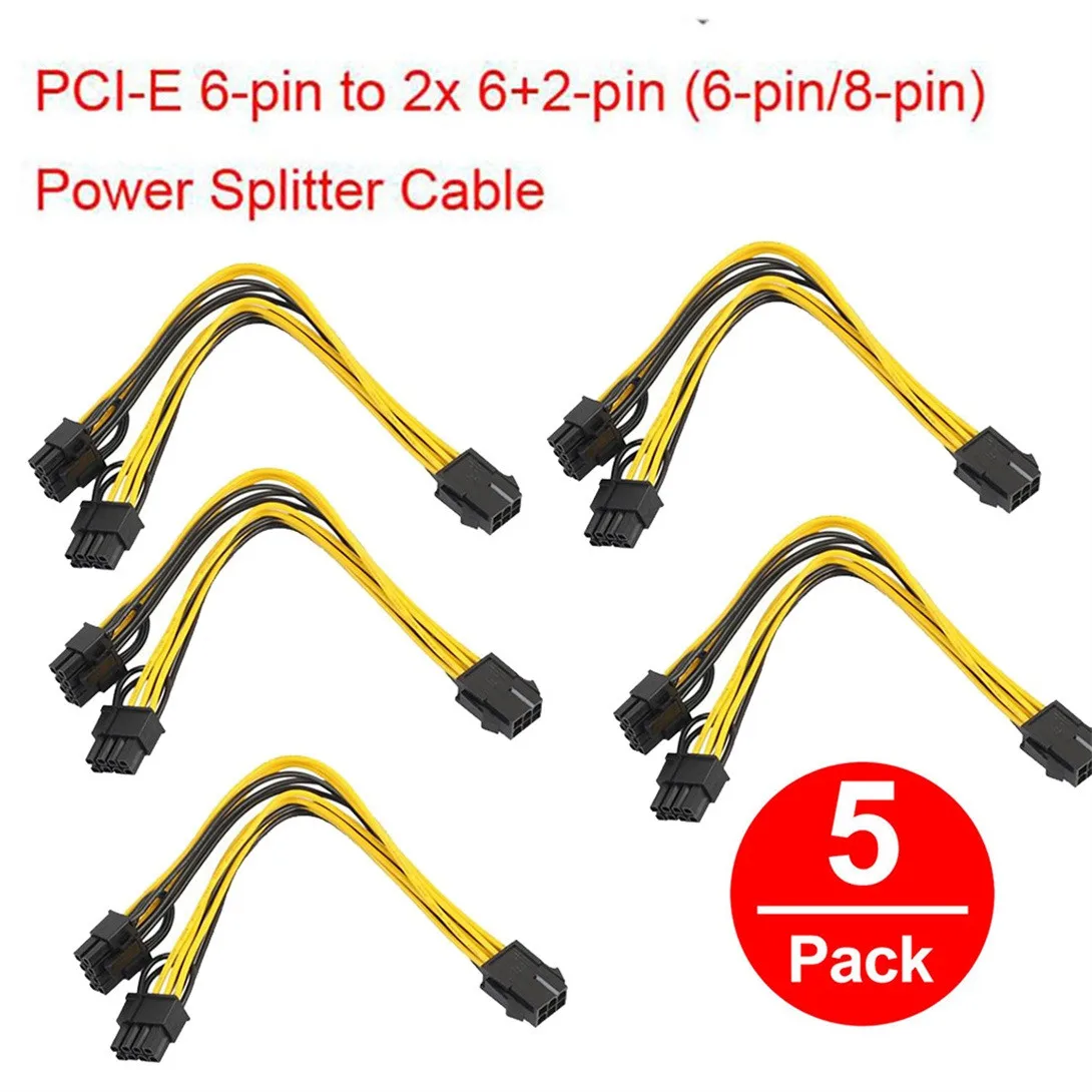 5Pcs PCI-E 6-pin to 2x 6+2-pin (6-pin/8-pin) Power Splitter Cable PCIE PCI Express Video Card Extension 20#22 | Электроника