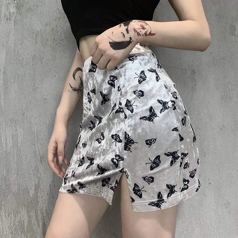 

harajuku winter skirt Autumn and Winter Suede Split Graceful Skirt Chic Butterfly Print Girl's College Style Hip Skirt