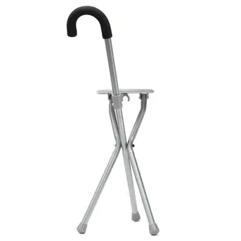 

Portable Iron Cane Stool Old Man Walker Three-Legged Cane Stainless Steel Cane Stool With Seat Cane Stool