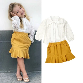 

Toddler Baby Girl Clothes Dress Lace Bowknot Tie Tops Shirt+Tutu Skirt Dress Autumn Long Sleeve Skirts Outfit Set 18M-6Y