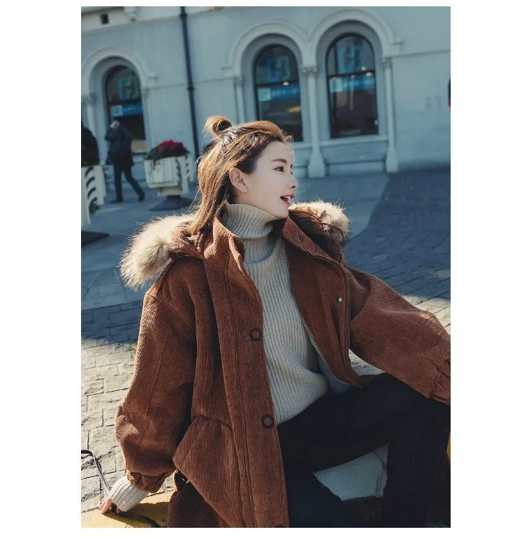 Новинка 2019, зимняя Вельветовая куртка, одежда из хлопка, Женская длинная теплая парка из овечьей шерсти, женские куртки с капюшоном, верхняя