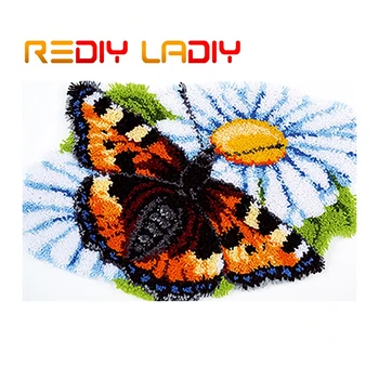 

Latch Hook Rug Kit Crocheting Carpet Rug Butterfly Daisy Acrylic Yarn Pre-Printed Canvas Cushion Mat Crochet Tapestry Sofa Decor
