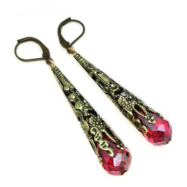 Drop Earring for Women Green Ice Crystal Retro Carving Hanging Female Earrings Fashion Jewelry Brincos 2019 O3X353