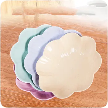 

New Dinner Plates Colorful Tableware Fruit Saucer Food-grade Wheat straw Plates Snack Dish PlatesBlueS