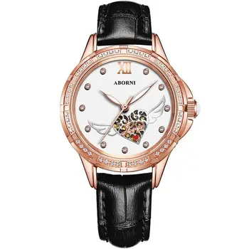 

2019 Love Heart Women Mechanical Watches Skeleton Leather Ceramic Luxury Rose Gold Waterproof Female Automatic Watch Women Clock