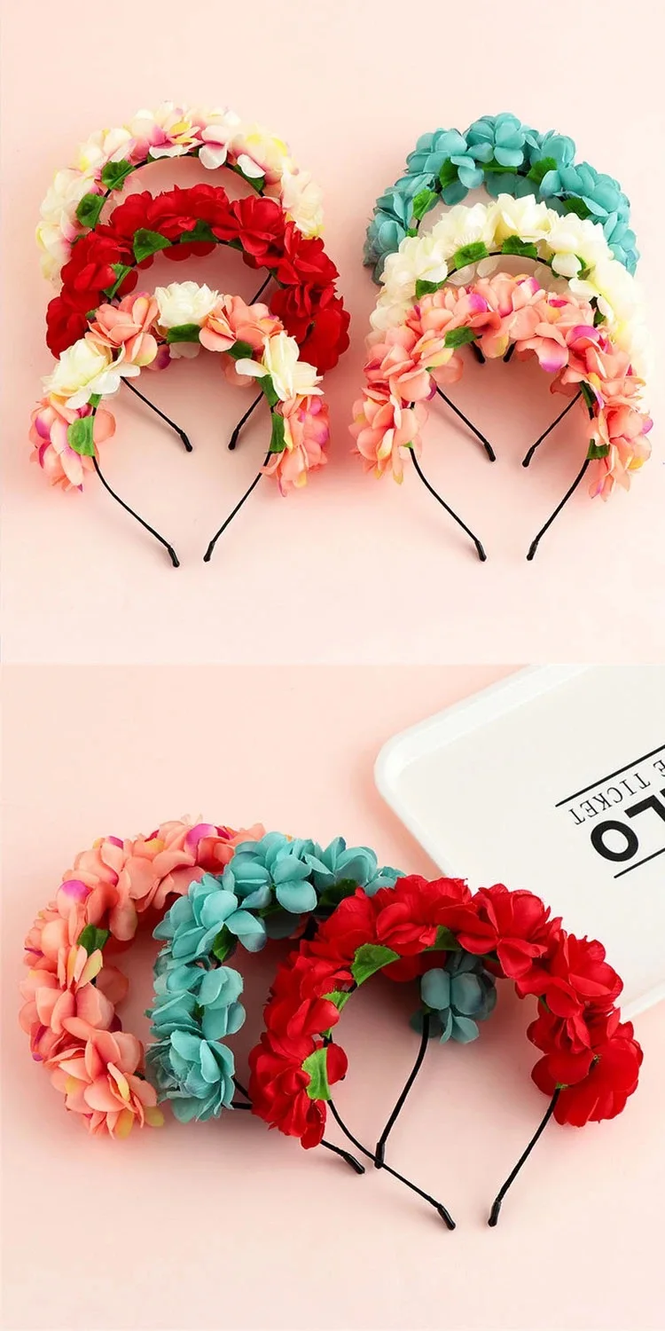 bridal flower crown headband wedding headpiece pink girl blue flower headbands women bridesmaid hair band accessories