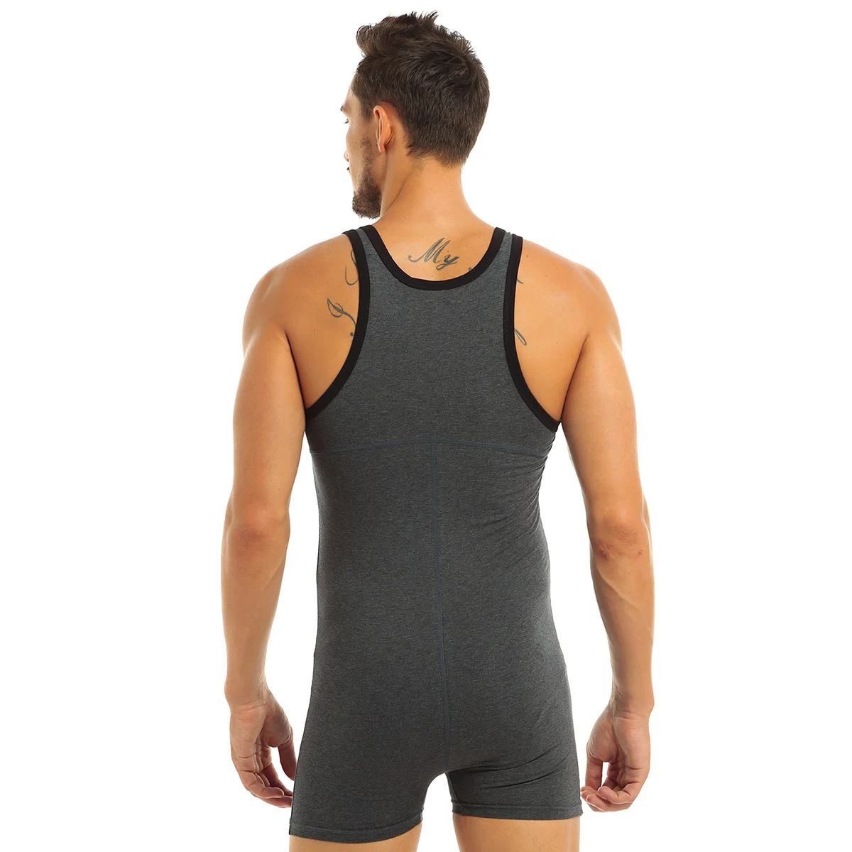 Men Cotton Soft Vest Bodysuit Underwear Corset Body Shapewear Sleeveless Tank Sleepwear Jumpsuit Casual Lounge Wear Plus Size