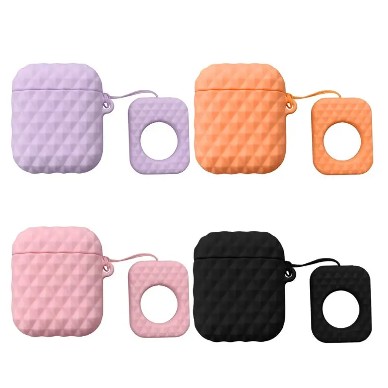 

Diamond Pattern Silicone Case Proetctive Cover with Lanyard for Airpods Headset