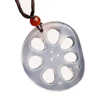 

LETSFUN Fine Jewelry Pure Natural Ice Species Chalcedony Agate Lotus Sheet Peace Necklace Pendant Free Shipping