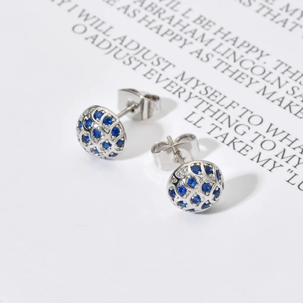 Semicircle blue ocean zircon small earrings women/girls wedding party sweet romantic fashion jewelry earrings ER-460 - Image 5