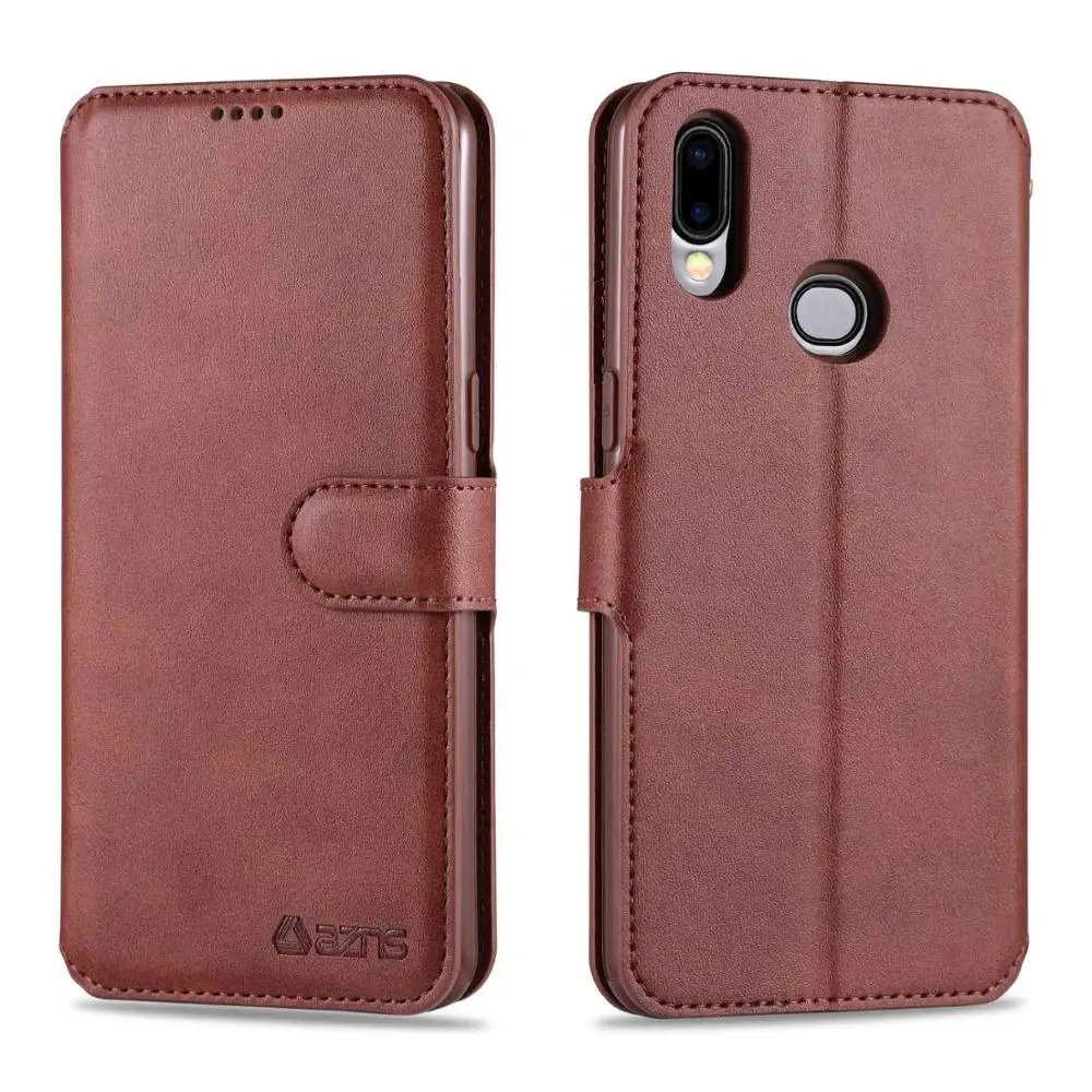 Кожаный чехол-бумажник для samsung A10S держатель для карт откидная крышка samsung Galaxy A10S чехол - Цвет: Коричневый
