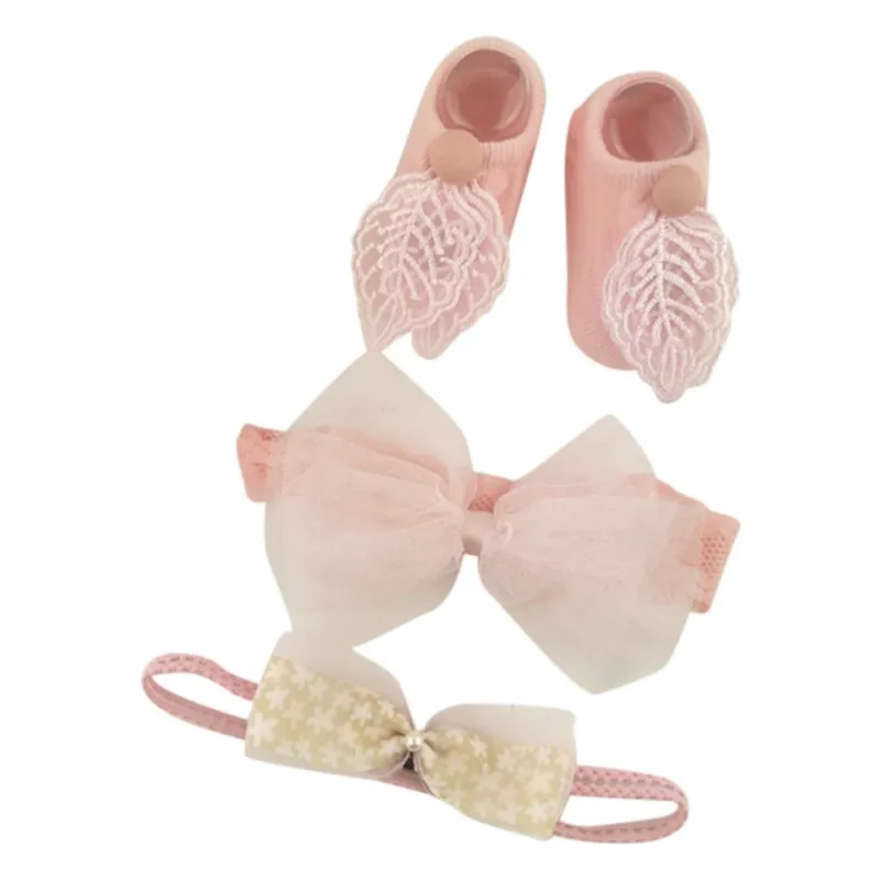 TChildren Girls Hairband Newborn Baby Cute Cartoon Bow knot Flower Design Cotton Socks With Hairband Photography Props Set - Цвет: 5