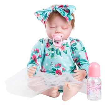 

22inches Newborn Baby Reborn Doll Printed skirt Toys Set For Girls Silicone Sleeping Reborn Dolls with Clothes Toys Kids Gifts