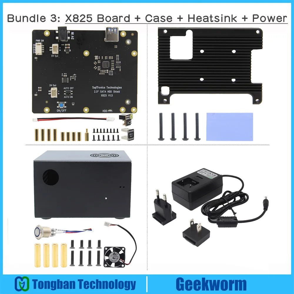 Raspberry Pi 4X825 2,5 дюймов SATA HDD/SSD Плата расширения памяти+ встроенный радиатор с вентилятором для Raspberry Pi 4 Модель B - Цвет: Bundle 3