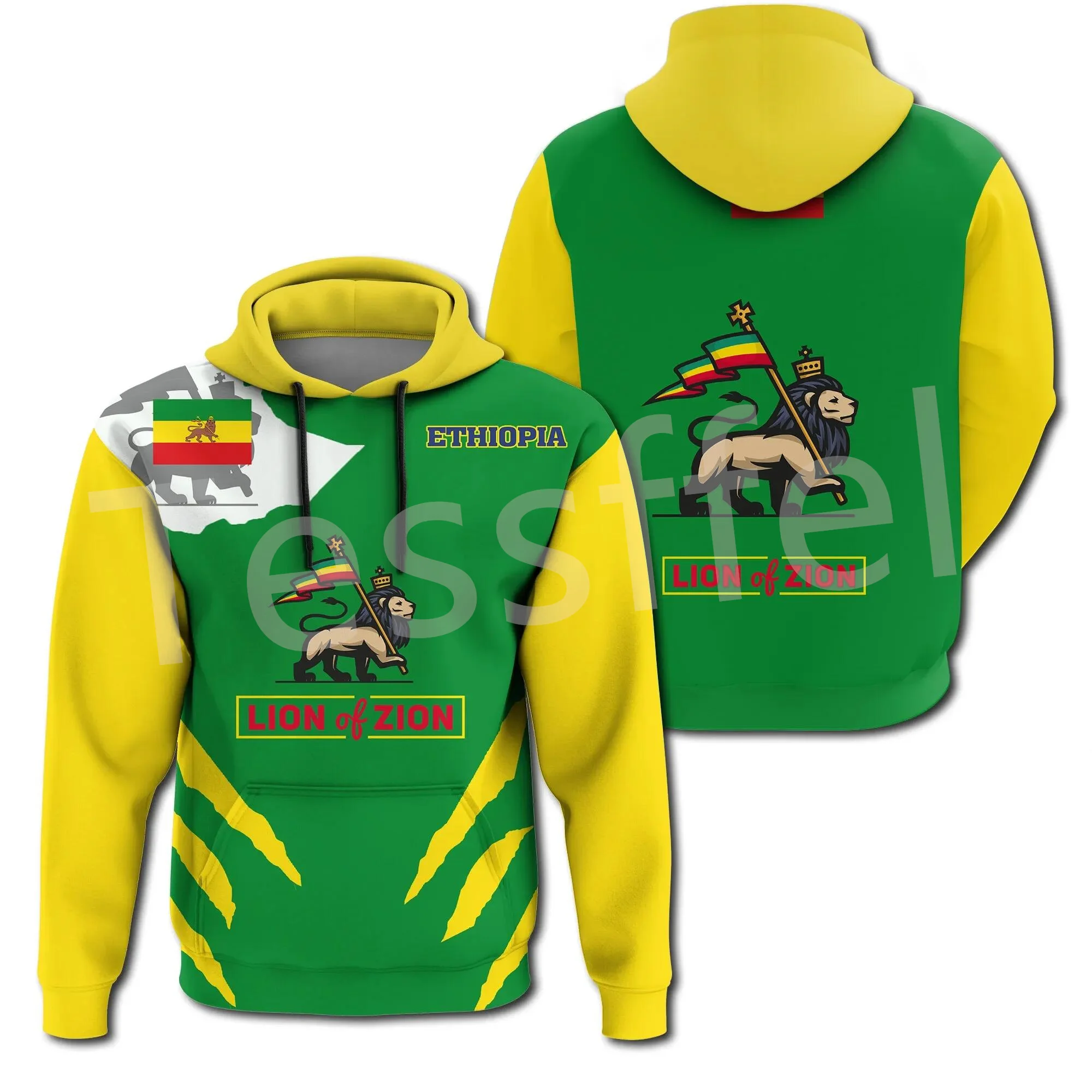 Tessffel Newest Ethiopia County Flag Africa Native Tribe Lion Pullover Tracksuit 3DPrint Mens/Womens Harajuku Casual Hoodies A-2