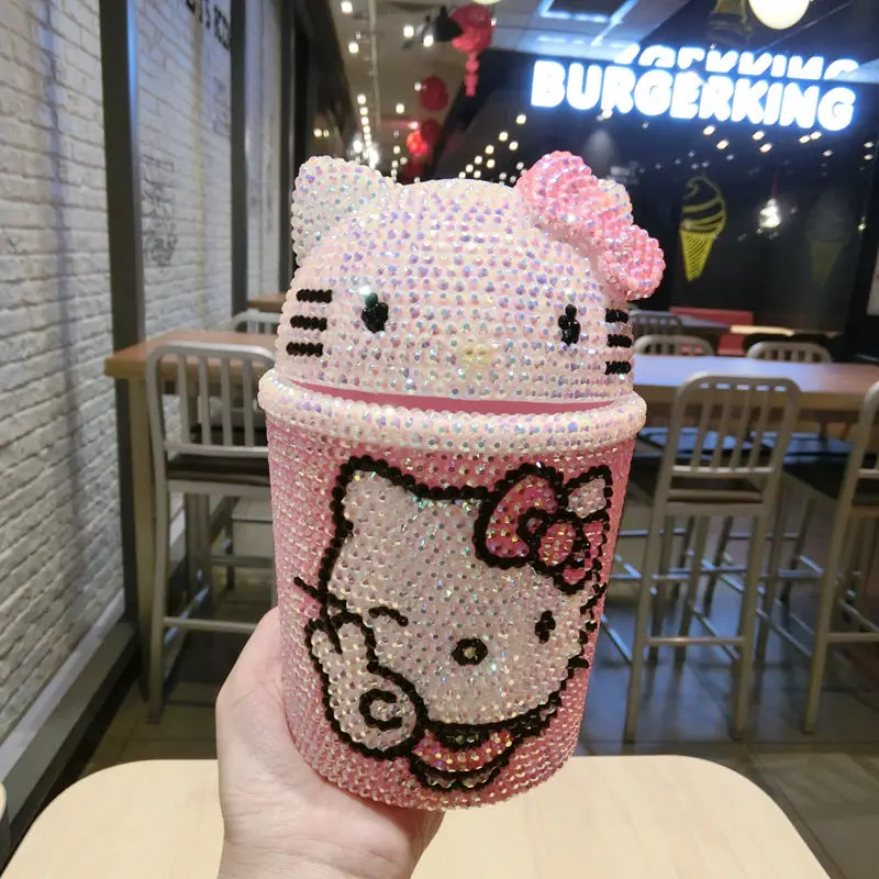Handmade Rhinestone Mini Trash Can Helloo Kitty Car Trash Can Waste