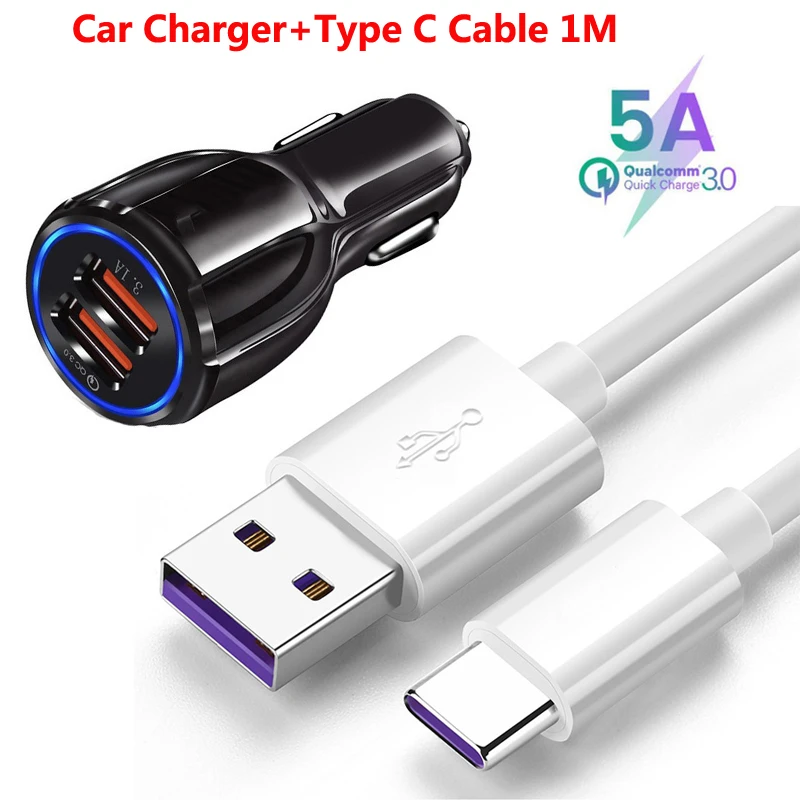 5А usb type C кабель супер зарядка QC 3,0 Автомобильное зарядное устройство для huawei mate 30 Pro P30 Xiaomi 9 9T A3 Note 10 Быстрая зарядка кабель type-C - Тип штекера: Car Charger Cable
