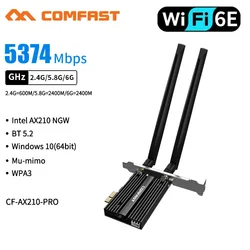 Para o computador wifi 6e pcie sem fio wifi adaptador banda dupla 5374mbps 2.4g/5ghz/6g 11ax bluetooth 5.2 ax210ngw wi fi cartão