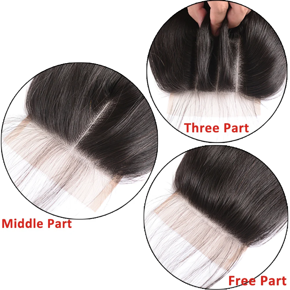 Fechamento do Laço Fechamento Descorado Livres - Meio Três Parte Cabelo Reto Brasileiro 100% Humano Cor Natural 4x4 Nós 7 Apliques e perucas