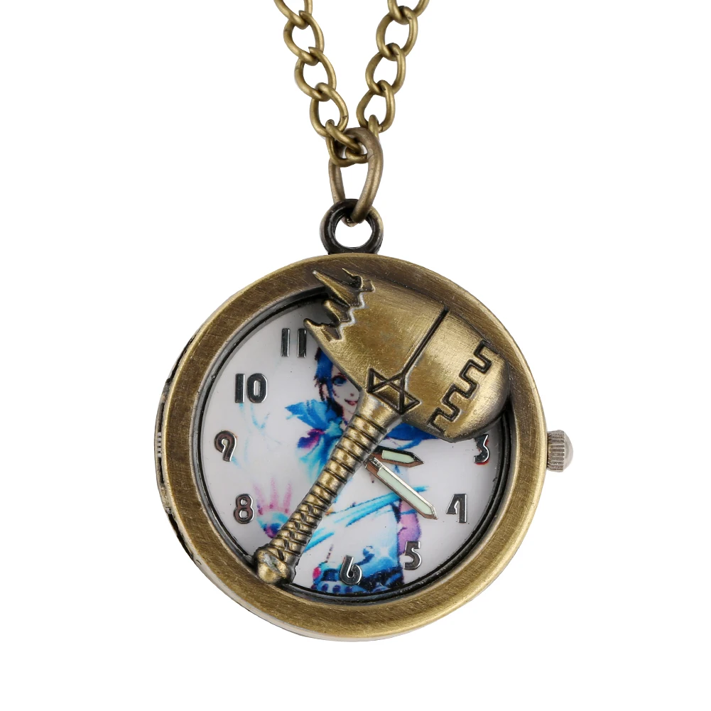 Бронзовый Молот Полный Охотник карманные часы мини круглый циферблат портативный Карманные часы цепочка Кулон Часы для мальчиков девочек Unise