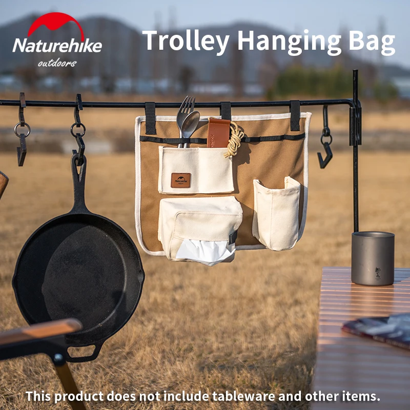 Naturehike Camping Trolley Hanging Bag Multiple Pockets Portable Tableware Canvas Cloth Storage Bag Picnic Utensils Accessories