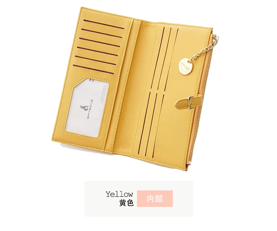 female fashion yellow purse card holder PU leather Long wallet womens big zipper wallets money cash bag Bolsa Feminina