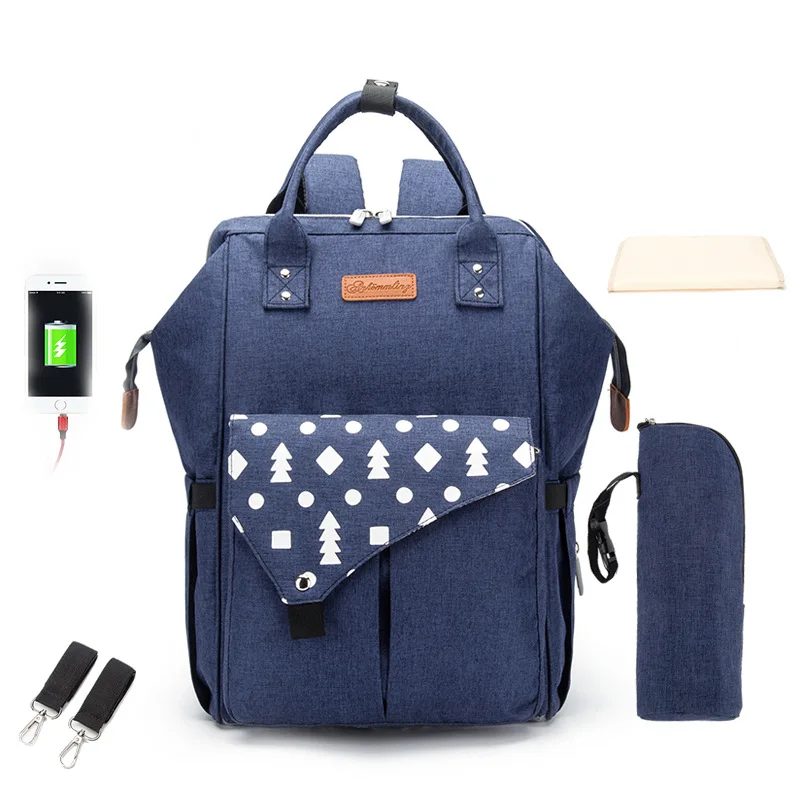 USB сумка для подгузников, дорожный рюкзак для мам, сумка для подгузников для мам, большая емкость, сумки для кормления, водонепроницаемая сумка для детских колясок - Цвет: Синий