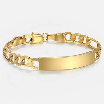 

ID Engraving Bracelet For Baby Child Gold Filled Figaro Chain Smooth Bangle Link Baby's Bracelet 5mm 12/14/16cm DGBM100