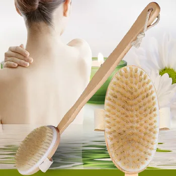 

25# Convenient And Versatile Home Artifact Bath Brush Long Wood Handle Reach Back Body Shower Bristle Scrubber Spa Bathroom
