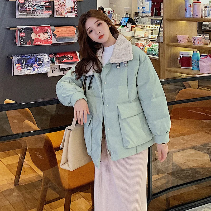 

2019 Autumn & Winter Loose-Fit Short Cotton Overcoat Student Korean-style INS Solid Color Stand Collar Mid-length Tops