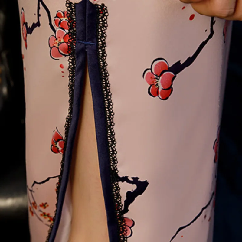 SHENG COCO женские сексуальные розовые цветы длинные Qipao национальные китайские платья свадебные Плюс размерное Ципао тонкий розовый шелк Qipao 4XL