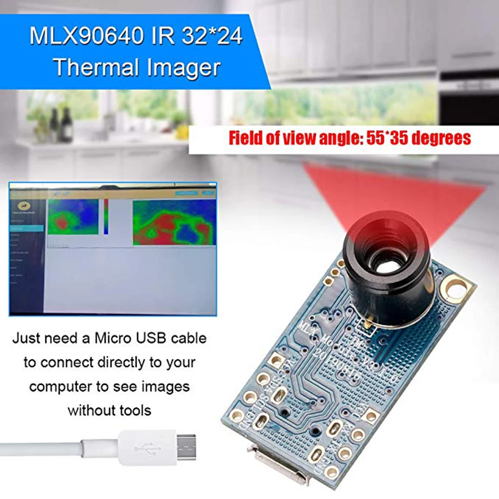 

MLX90640 32x24 DIY Camera Parts Durable Thermal Imager Module Dot Matrix IR Sensor Infrared Electronic Replacement Development