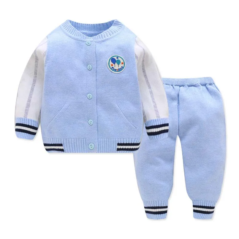 Light blue Комплект из 2 предметов, Детский кардиган, свитер, хлопковая трикотажная одежда, пуловер, свитер для мальчиков и девочек+ штаны, костюм, одежда для новорожденных, 9 months to 3 years Old - Цвет: Light blue