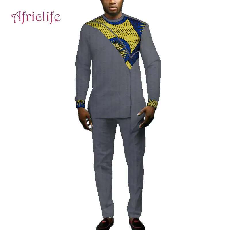 Повседневная мужская африканская одежда, комплекты из футболки и штанов Bazin Riche, африканская Дизайнерская одежда, Дашики, мужские комплекты из 2 предметов, WYN693