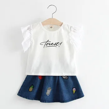 

Girls' Fashion Clothing Set Kids Suits Letter Short Sleeve T-shirt Denim Skirt 2-piece Set Kids Suits For Girls Princesses