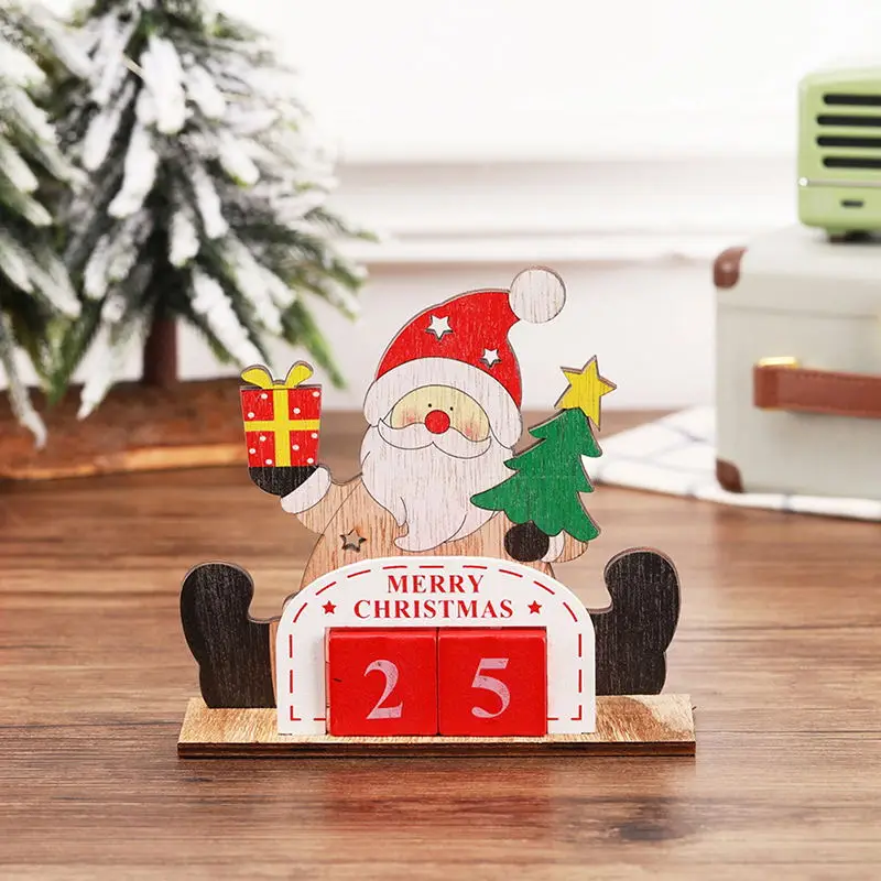 SC Christmas Advent Countdown Calendar Wooden Santa Claus Snowman Reindeer Pattern With Painted Blocks Holiday Home Ornament Decor - Цвет: SC