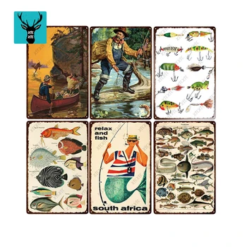 

Man Cave Fish Fishing Metal Tin Signs Seafood Fisherman Rules Poster Vintage Plaque Wall Sticker Pub Bar Home Outdoor Decor