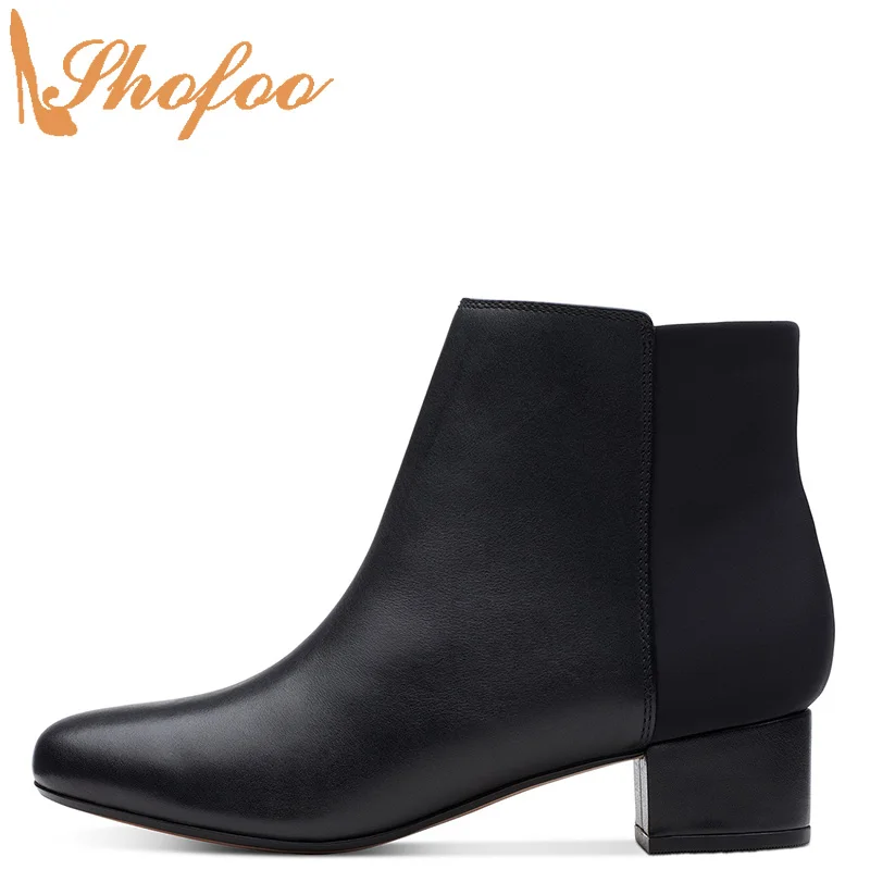 

Black High Chunky Heels Ankle Boots Woman Round Toe Zipper Booties Large Size 11 16 Ladies Winter Fashion Mature Shoes Shofoo